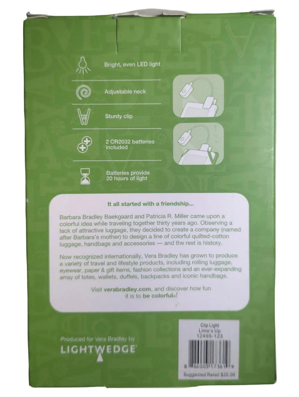 Vera Bradley Lime's Up Clip-On Book Light E-Reader Lamp NWT Rare Pattern Reading
